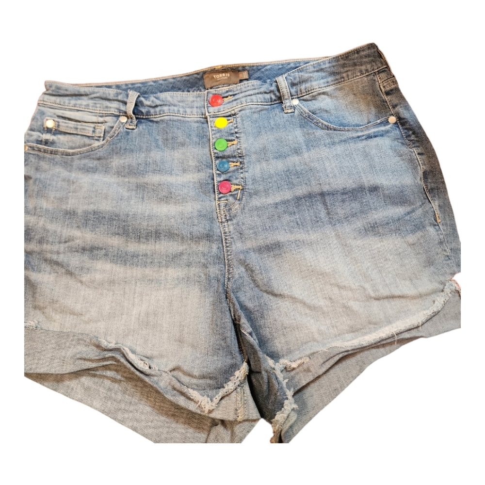 Torrid Womens Button Fly Rainbow Jean Shorts Sz.18 Pre-owned